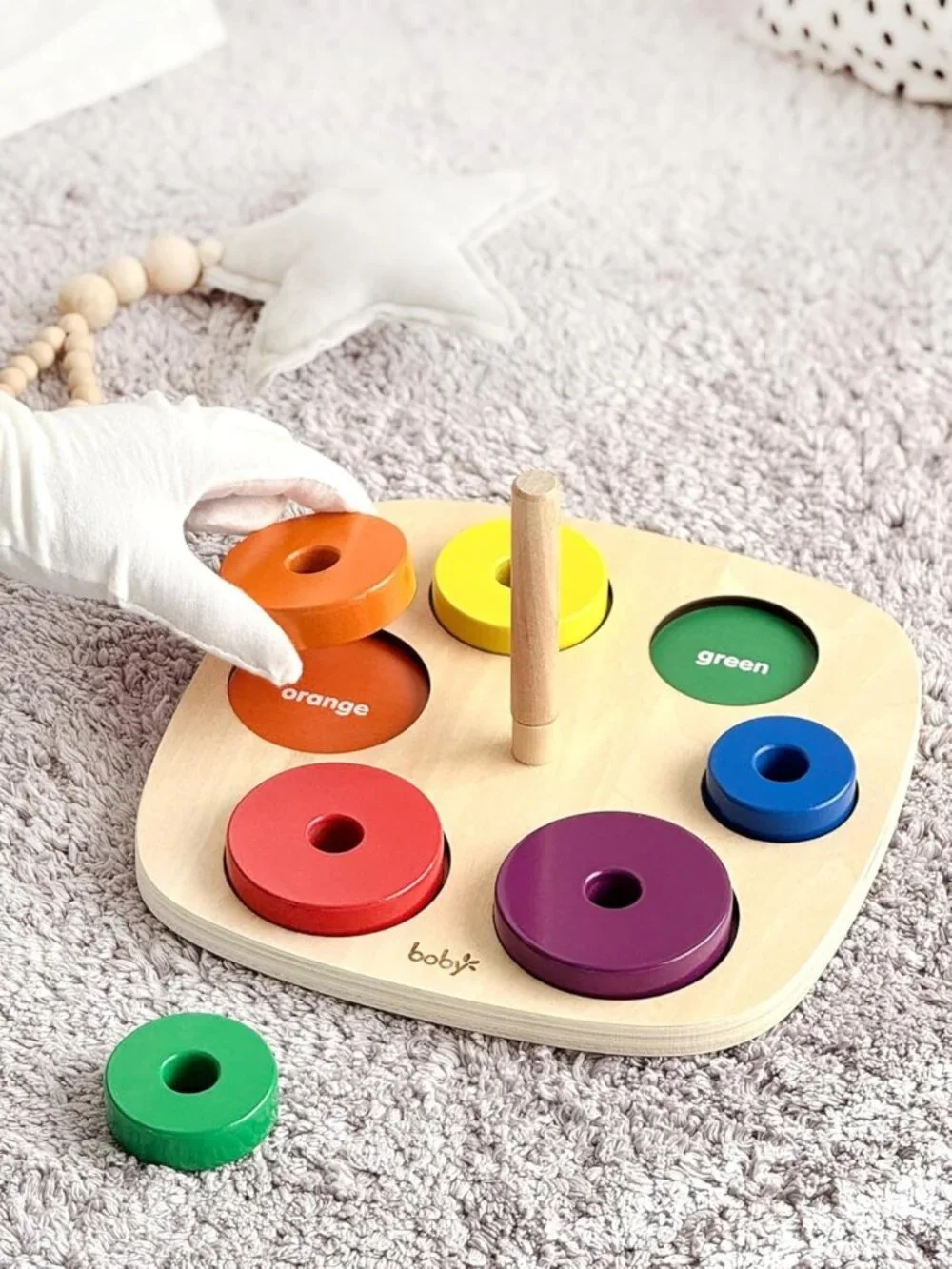 Colorful Wooden Rainbow Ring Stacker Toy for Toddlers - Montessori Learning